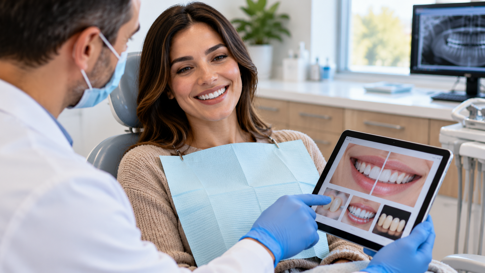 Patient discussing smile makeover cosmetic treatments with a dental professional